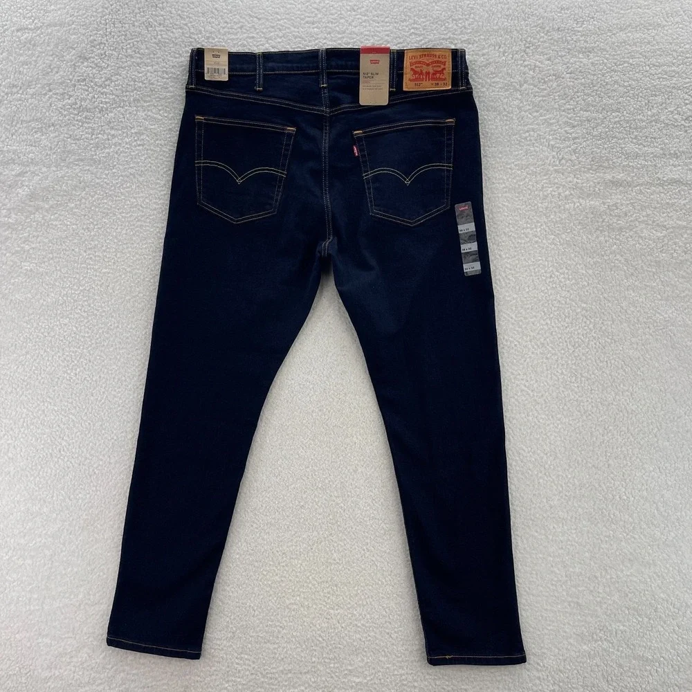 Levis Jeans Mens 38x32 Blue 512 Slim Taper Dark Indigo Denim Minimalist Preppy